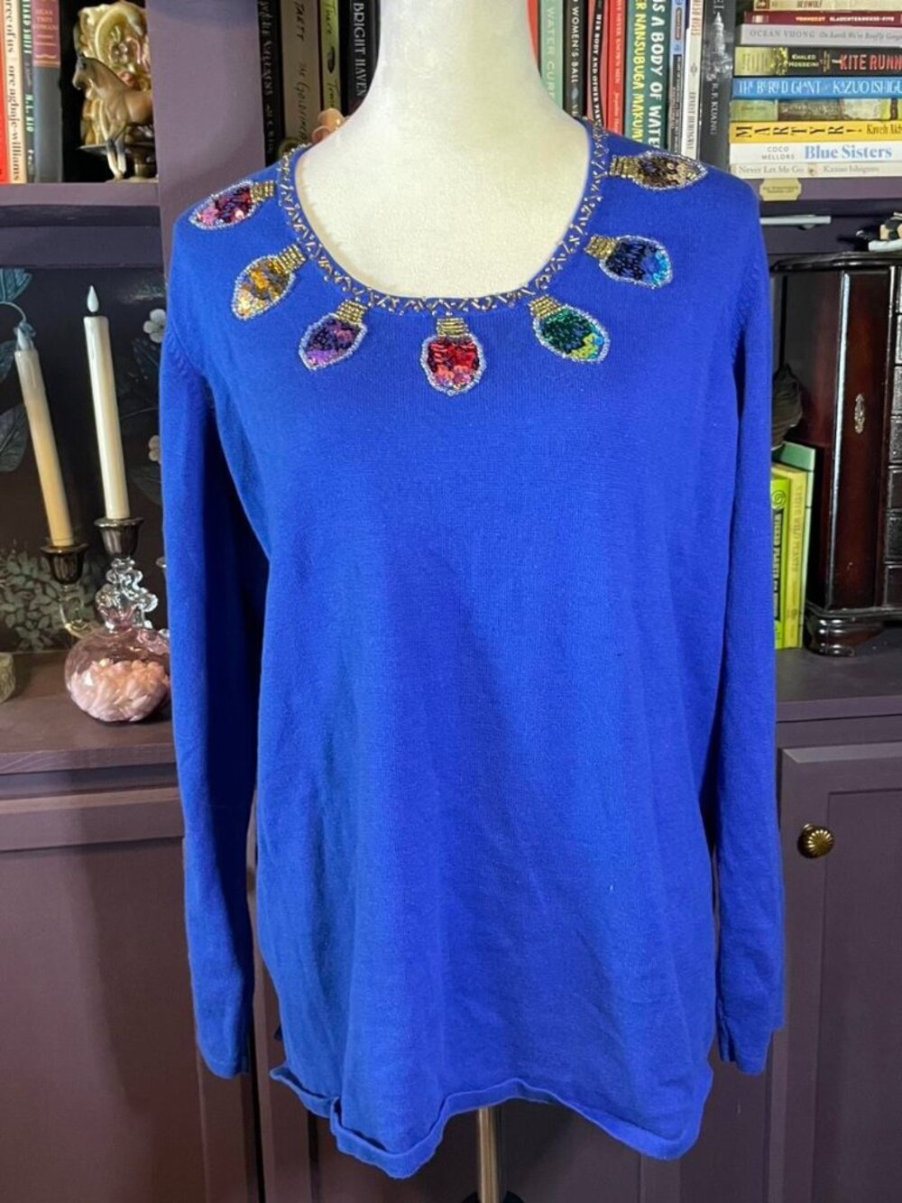 Vintage women's blue Christmas sweater